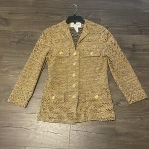 Women’s Vintage Castleberry Yellow Tan Sweater Blazer w/ Gold Buttons, Size 6